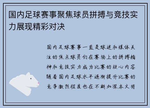 国内足球赛事聚焦球员拼搏与竞技实力展现精彩对决
